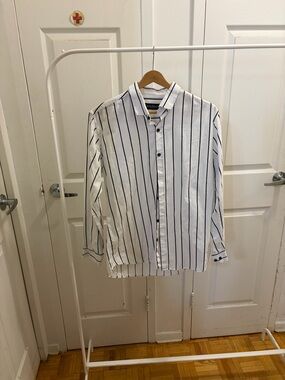 Balmain White Shirt with Black Pinstripes - Casual Button-Down